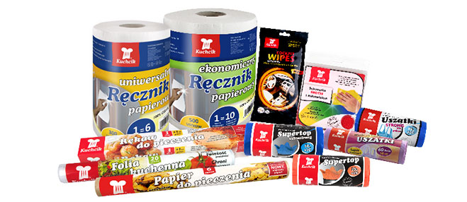 алюмініевая фальга харчовая плёнка папяровыя ручнікі губкі смеццевыя пакеты